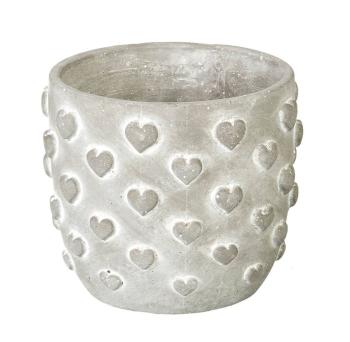 Šedý antik cementový obal na květináč se 3D srdíčky Conc Heart M - Ø 14*12cm P720224