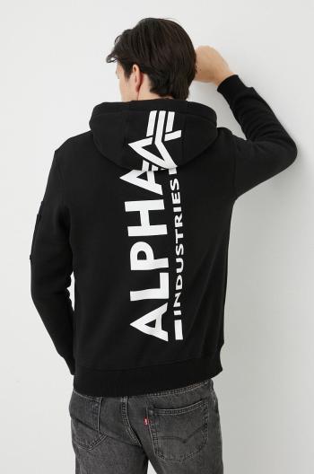 Mikina Alpha Industries pánská, černá barva, s kapucí, s potiskem