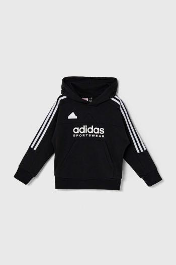 Dětská mikina adidas J HOT FL HOODIE černá barva, s kapucí, s potiskem, IX9284