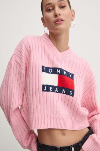 Svetr Tommy Jeans dámský, růžová barva, lehký, DW0DW18528