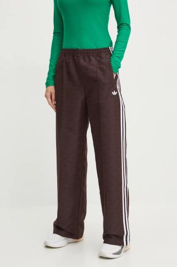 Kalhoty adidas Originals Oversized Monogram Track Pant dámské, hnědá barva, jednoduché, high waist, JN8304