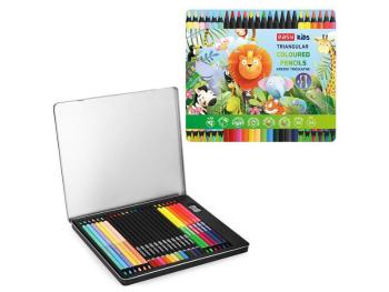 Pastelky trojhranné EASY Premium klasické a oboustranné 24ks / 36 barev v kovové krabičce