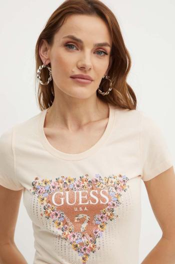 Tričko Guess BOUQUET béžová barva, W4YI72 J1314