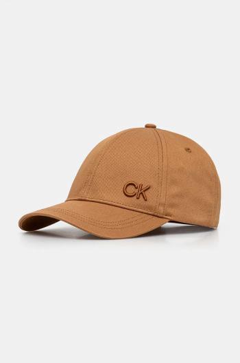 Bavlněná baseballová čepice Calvin Klein hnědá barva, s aplikací, K60K612000