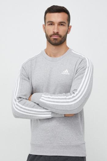 Bavlněná mikina adidas pánská, šedá barva, melanžová, IC9319