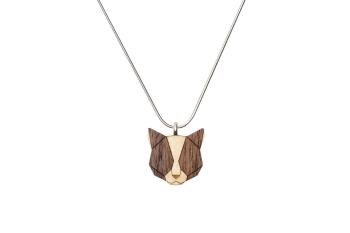 Dřevěný přívěsek BeWooden Grey Cat Pendant na krk s řetízkem zdarma