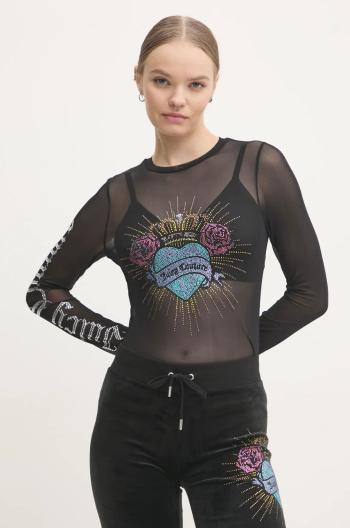 Halenka Juicy Couture SACRED HEART MESH LS TOP dámská, černá barva, s aplikací, JCBCT224836