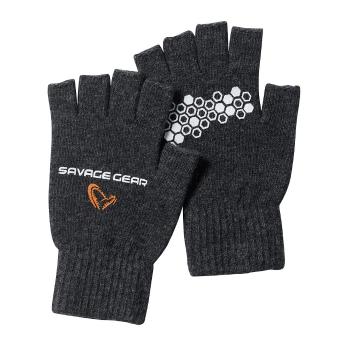 Savage Gear Rukavice Knitted Half Finger Glove Dark Grey Melange - M