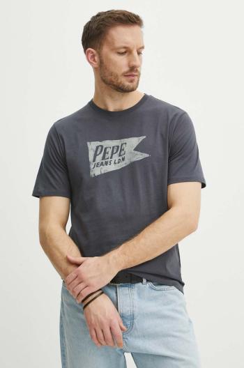 Bavlněné tričko Pepe Jeans SINGLE CARDIFF šedá barva, s potiskem, PM509401