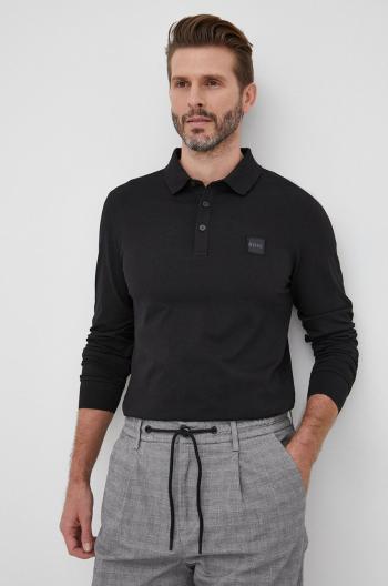 Polo tričko BOSS Casual pánský, černá barva, hladký, 50472681