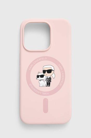 Obal na telefon Karl Lagerfeld iPhone 15 Pro 6.1 růžová barva, KLHMP15LSCMKCRHP