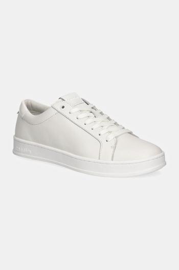 Kožené sneakers boty Calvin Klein LOW TOP LACE UP bílá barva, HM0HM01546