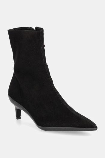 Semišové boty Calvin Klein HEEL ANKLE BOOT 50 SUE dámské, černá barva, na podpatku, HW0HW02233