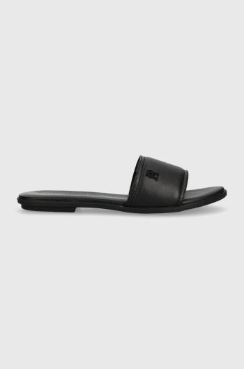 Kožené pantofle Tommy Hilfiger POP COLOR MULE SANDAL dámské, černá barva, FW0FW07936