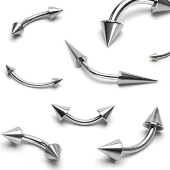 Piercing do obočia z ocele - dva lesklé špicaté hroty - Rozmer: 1,2 mm x 8 mm x 3x3 mm