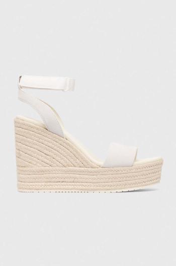 Semišové sandály Calvin Klein Jeans WEDGE SANDAL SU MG BTW dámské, béžová barva, na platformě, YW0YW01026