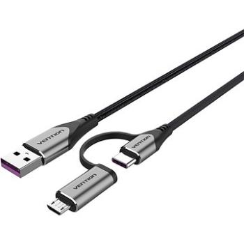 Vention USB 2.0 to 2-in-1 USB-C & Micro USB Male 5A Cable 0.5m Gray Aluminum Alloy Type (CQFHD)