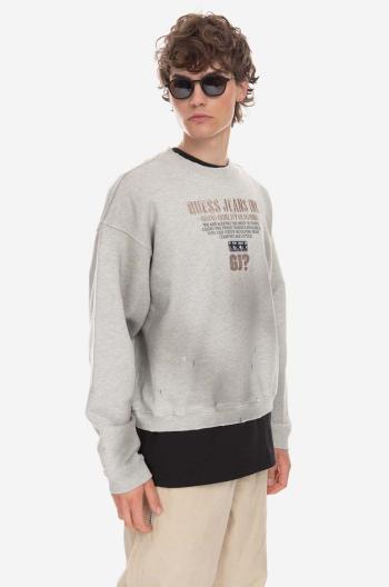 Bavlněná mikina Guess USA Crewneck Sweatshirt pánská, šedá barva, vzorovaná, M2BQ03KBB40 A118