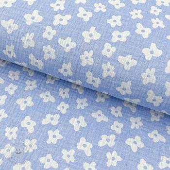 Dvojitá gázovina/mušelín JACQUARD Flowers royal blue