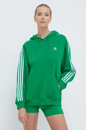 Mikina adidas Originals 3-Stripes Hoodie OS dámská, zelená barva, s kapucí, s aplikací, IN8398