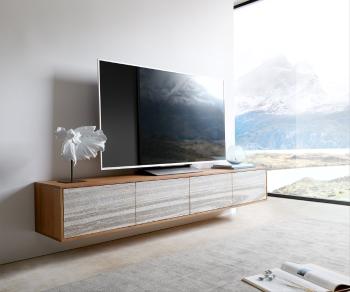 TV stolek Kleo 200 cm přírodní akácie 4 dvířka závěsné