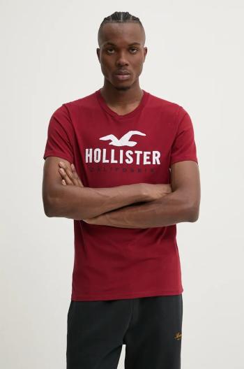 Bavlněné tričko Hollister Co. vínová barva, s aplikací, KI323-4290