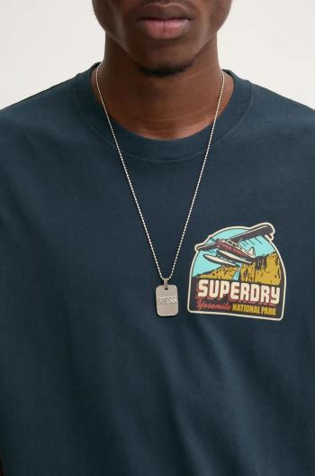 Bavlněné tričko Superdry tmavomodrá barva, s potiskem, M1012017A-98T