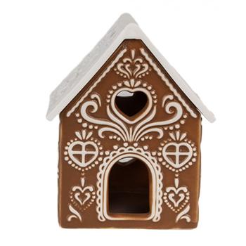 Porcelánový svícen perníková chaloupka Gingerbread House - 7*6*9 cm 6CE1742