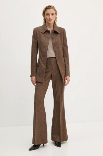 Vlněné kalhoty Remain Herringbone Flare Pants hnědá barva, zvony, high waist, 5018622977