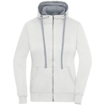 James & Nicholson Dámská mikina na zip s kapucí JN962 - Off-white / šedý melír | L