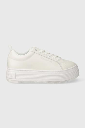 Kožené sneakers boty Calvin Klein Jeans BOLD FLATF LOW LACEUP LTH IN LUM bílá barva, YW0YW01309