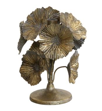 Bronzový antik kovový svícen zdobený květy Flower - Ø 14*20cm 71088313