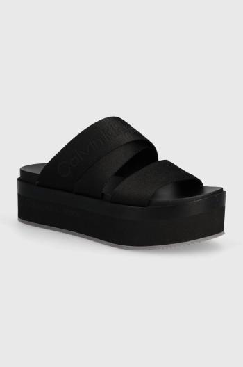 Pantofle Calvin Klein Jeans FLATFORM SANDAL WEBBING IN MR dámské, černá barva, na platformě, YW0YW01361