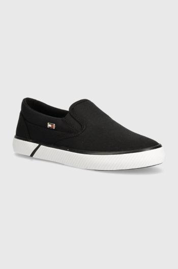 Tenisky Tommy Hilfiger VULC CANVAS dámské, černá barva, FW0FW08065