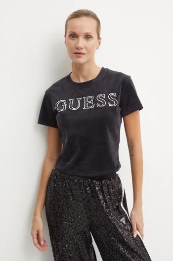 Velúrové tričko Guess COUTURE čierna farba, V4BI29 KBXI2