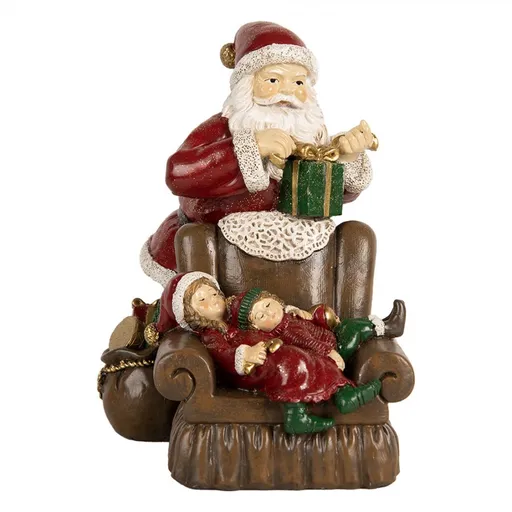 Červená vánoční dekorace Santa stojící u křesla s dětmi - 17*13*18 cm Clayre & Eef