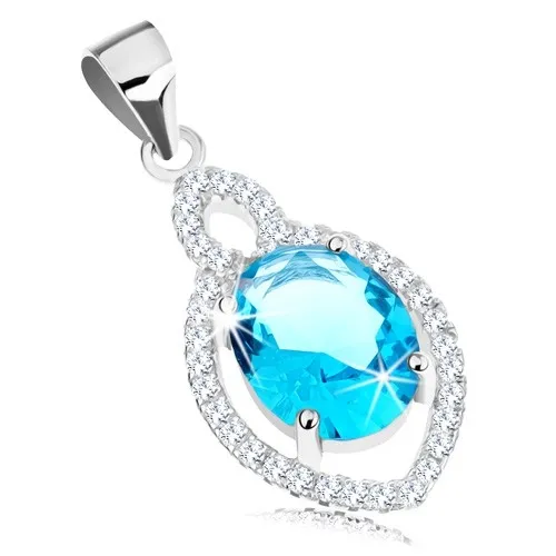 Stříbrný přívěsek 925, oválný zirkon akvamarínové barvy, čirý lem