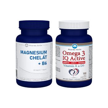 Pharma Activ Magnesium Chelát + B6 + Omega 3 IQ Activ Vitamín E a D3 60 kapslí + 100 tobolek