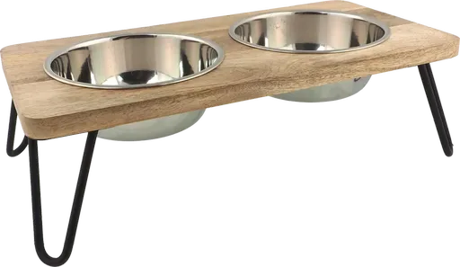 Misky Dog Fantasy nerez s dřevěným stojánkem železné nohy 2x840ml