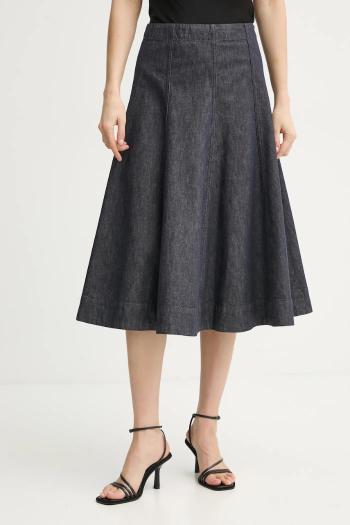 Rifľová sukňa Theory tmavomodrá farba, midi, áčkový strih, O1104302