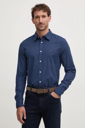 Košile Tommy Hilfiger pánská, tmavomodrá barva, slim, s klasickým límcem, MW0MW36846