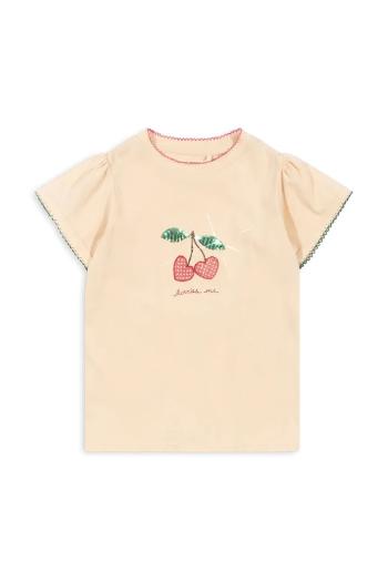 Detské bavlnené tričko Konges Sløjd FAMO PUFF TEE GOTS béžová farba, KS102603