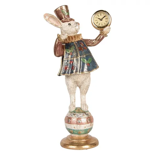 Dekorace králík na podstavci s hodinami - 17*11*35 cm Clayre & Eef