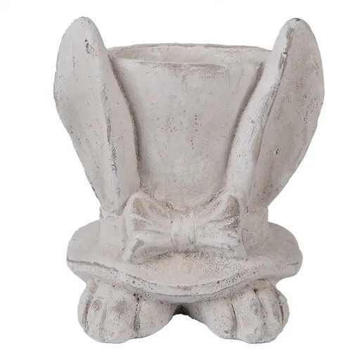 Šedý antik cementový květináč králičí uši s kloboukem M - 17*16*19 cm 6TE0553M
