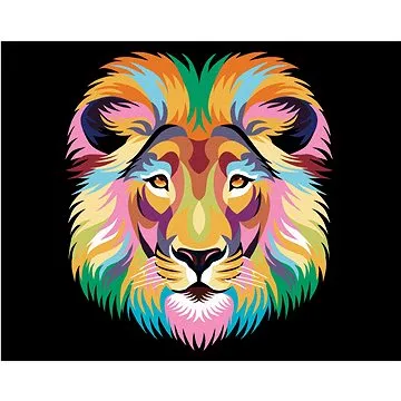 Barevný lev na černém pozadí I, 40×50 cm, bez rámu a bez vypnutí plátna (5021750)