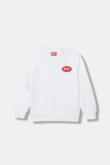 Detská bavlnená mikina Diesel SPATCH OVER SWEAT-SHIRT biela farba, s nášivkou, J02482