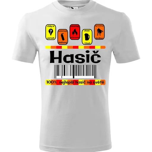 Tričko Hasič 100% - pánské (Velikost: XS, Barva trička: Bílá)