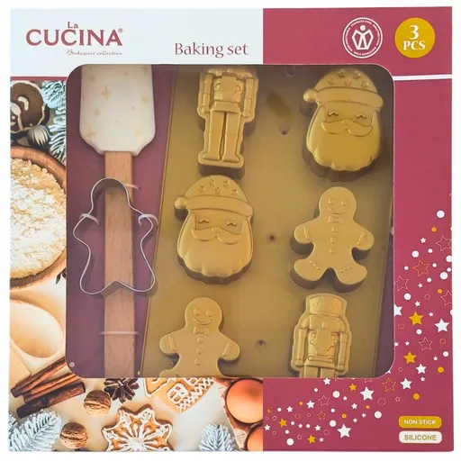 Dětská sada na pečení Santa – forma, vykrajovátko, stěrka