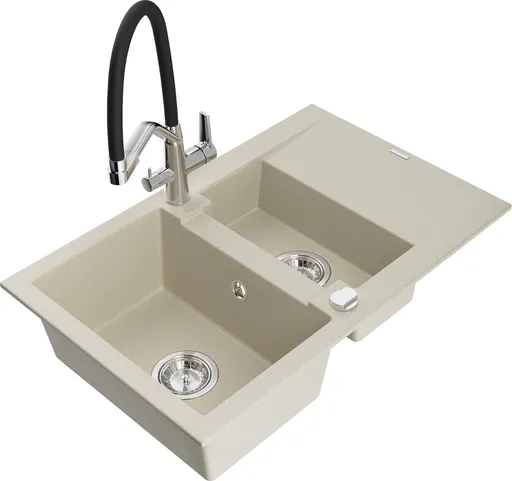 MEXEN/S Gaspar granitový dřez 1.5 s odkapávačem včetně baterie Duo, béžová 6507-69-671701-07