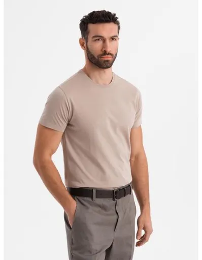 Klasické pánské bavlněné tričko BASIC – pískové V11 OM-TSBS-0236